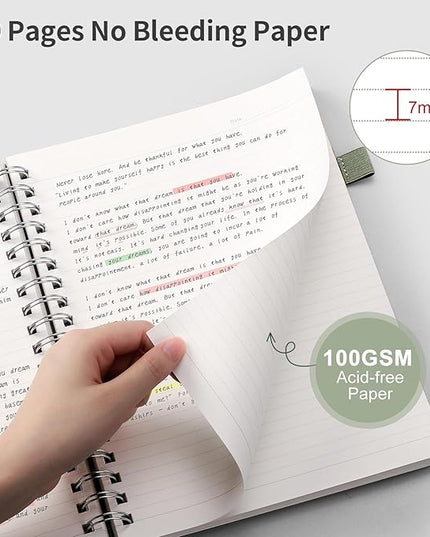 EMSHOI Lined Journal A4 Spiral Notebook, College Ruled Notebook, 300 Pages/150 Sheets, 100gsm Acid-Free Paper, Waterproof Softcover Notebook for School, Work, Writing, 8.27" × 11.2" - Light Green