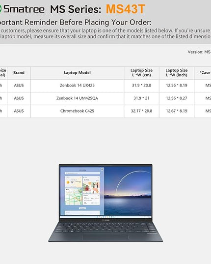 Smatree MS43T Hard EVA Protective Sleeve Case with Stand Compatible for 14 inch ASUS Chromebook Plus C425, for ASUS Zenbook 14 UM425QA/UX425 Waterproof Sleeve, White