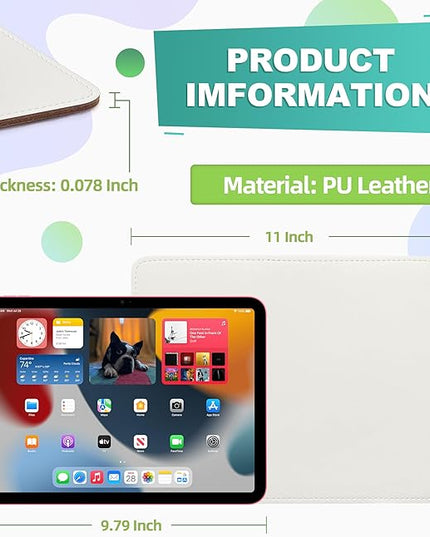 Mouse Pad, PU Mouse Pad，Leather Mouse Pad with Stitched Edge Micro-Fiber Base with Non-Slip Waterproof，Mouse Pad for Computers，Laptop, 8x11Inch (Lily White)