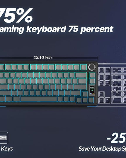 AULA S75 PRO Wireless Mechanical Keyboard with Screen&Knob, Tri-Mode Hot Swappable Gaming Keyboard 75%, Pre-lubed Switches, RGB Backlit, Side Printed PBT Keycaps, Creamy Sounding Computer Keyboards