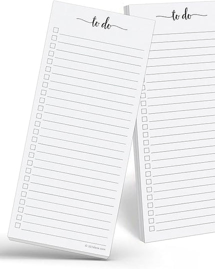 321Done Magnetic To Do List Notepad 2-Pack - 3.7 x 8.5 (1/3 Sheet Slim Skinny Size), Made in USA - College Ruled - Simple Stylish to-Dos Memo Pad for Planning, Tasks, Appointments, Reminders, Home