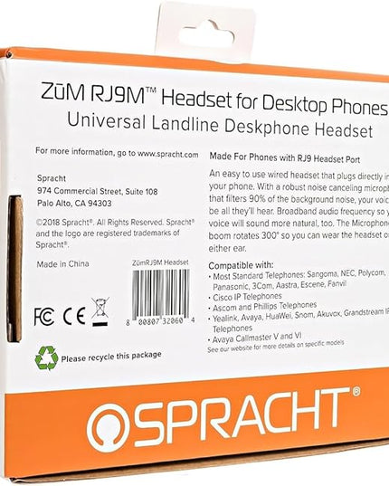 Spracht Wired Headset for Desktop Phone | Single Ear Universal Headset for Office Telephones | Mono Head Set with Microphone - Works with Polycom Digium Nortel Yealink Grandstream Cisco Zum RJ9