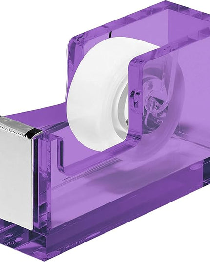 OfficeGoods Acrylic Tape Dispenser – Modern Desk Organizer for Office Supplies – Heavy Duty Refillable Tape Holder for Home and School Crafting – Stylish Desktop Accessory for Gift Wrapping, Purple