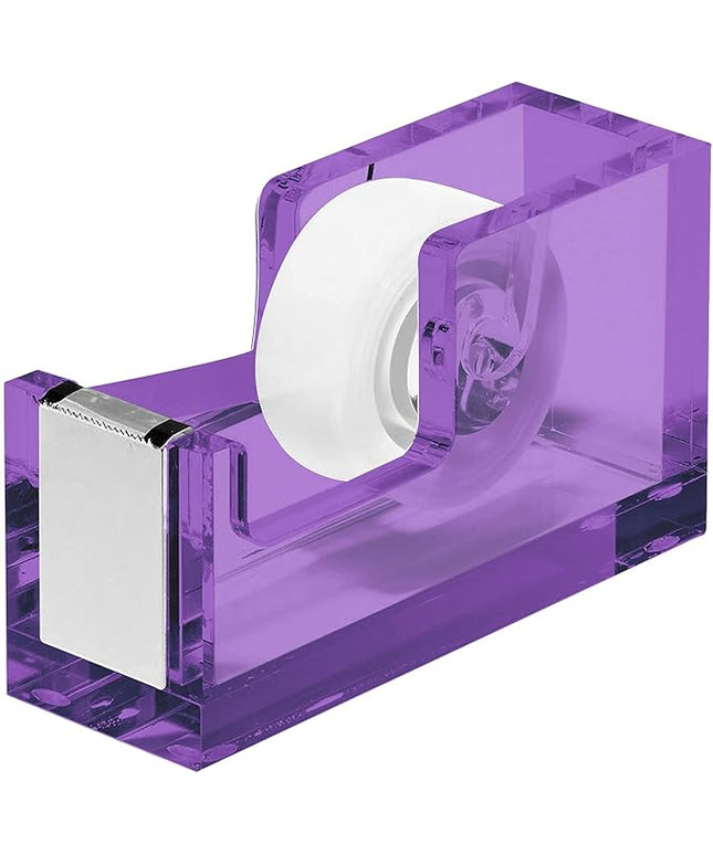 OfficeGoods Acrylic Tape Dispenser – Modern Desk Organizer for Office Supplies – Heavy Duty Refillable Tape Holder for Home and School Crafting – Stylish Desktop Accessory for Gift Wrapping, Purple