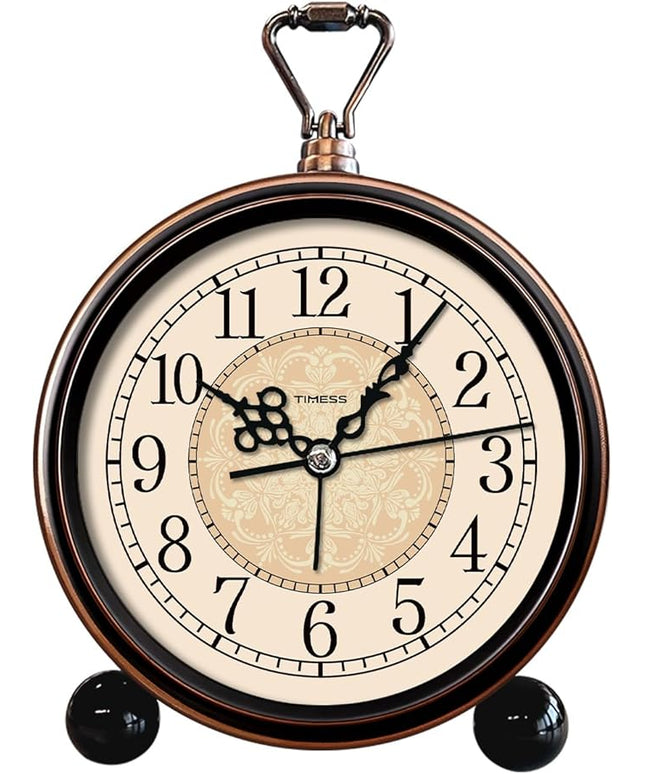 TIMESS Vintage Analog Alarm Clock, 4.3" Silent Non-Ticking Quartz Desk Clock, Battery Operated Table Clock for Bedroom, Living Room, Office, or Gift