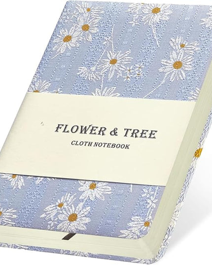 Daisy Gifts for Women, A6 Pocket Notebook, Floral Fabric Journal, 4x6 Lined Notebook & Blank Sketchbook, Cute Small Notebook, Daisy Floret Blue Journal, Gift for Girls.