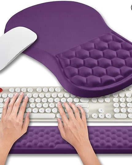 Hokafenle 2 in 1 Ergonomic Mouse Pad Wrist Support & Wrist Rest for Computer Keyboard Set, with Relieve Carpal Tunnel Pain Massage Bulge and Full Memory Gel Design (2In1 Set, Dark Purple)