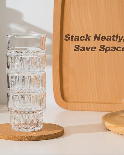8oz Drinking Glasses Set of 4, Stackable Iced latte Coffee Glass, Cute Coffee Bar Accessories, Beer Glasses, Cocktail Glasses, Coffee Mugs for Latte, Tea, Water glasses for bar, restaurant