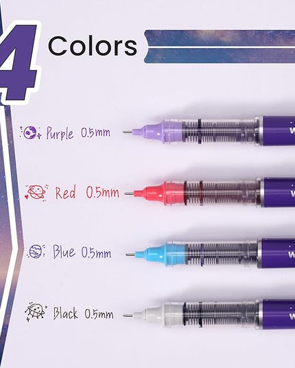 WRITECH Liquid Ink Rollerball Pens: 0.5mm Assorted Color Ink Fine Point Tip Rolling Roller Ball Pen Multicolor No Bleed & Smudge for Journaling Smooth Writing Drawing 4ct