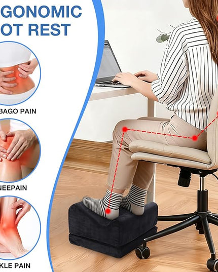 Ergonomic Foot Rest for Under Desk at Work, Multi-Angle Adjustable Height Under Desk Footrest for Office Gaming Chair, High-Density Foam Footstool Leg Elevation Pillow for Back Hip Knee Pain Relief