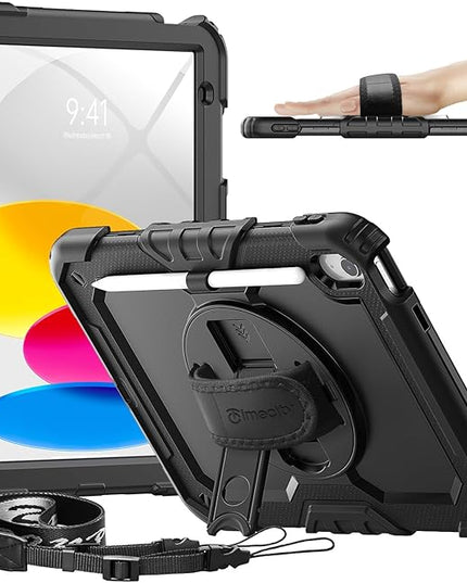 timecity for iPad (A16) 11th/ 10th Generation Case 11''/ 10.9 Inch (2025/2022) - Heavy Duty Protective Cover with Screen Protector, Stand, Shoulder Strap & Pencil Holder | Kids-Friendly - Black