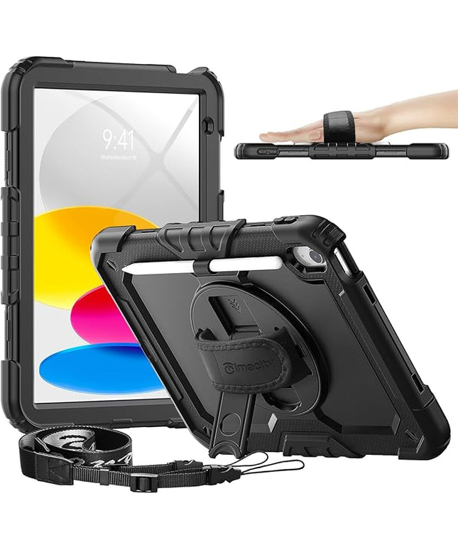 timecity for iPad (A16) 11th/ 10th Generation Case 11''/ 10.9 Inch (2025/2022) - Heavy Duty Protective Cover with Screen Protector, Stand, Shoulder Strap & Pencil Holder | Kids-Friendly - Black