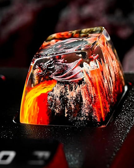 Fantasy Black Dragon in Volcano Artisan Keycap R1 SA Profile Custom Cool Dragon Keycaps 1U ESC Handmade Gaming Resin Key Cap Cherry MX Switch Compatible Mechanical Keyboard Dragon Lover Gift