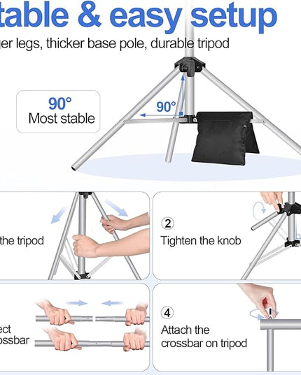 EMART Backdrop Stand 10x8.5ft(WxH) Photo Studio Adjustable Background Stand Support kit with 2 Crossbars, 8 Clamps, 2 Sandbags and Carry Bag for Parties, Events Decoration, Wedding, Photography-Silver