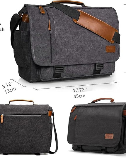 ESTARER Computer Messenger Bag 15-15.6 inch, Water-resistant Canvas Work Bag Briefcase, Laptop ShoulderSatchel with Buckles, Grey