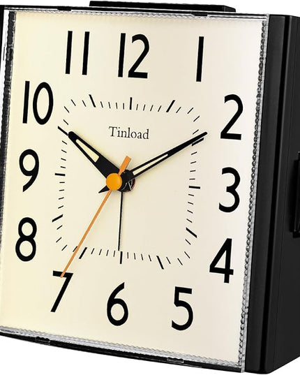 Tinload 4.7" Large Vintage Retro Analog Alarm Clock, Super Silent Non Ticking Clock with Manual Light, Snooze, Battery Operated, Simply Design, for Living Room, Bedroom, Bedside, Desk, Gift Clock