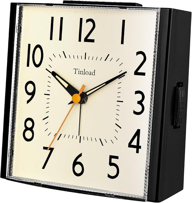 Tinload 4.7" Large Vintage Retro Analog Alarm Clock, Super Silent Non Ticking Clock with Manual Light, Snooze, Battery Operated, Simply Design, for Living Room, Bedroom, Bedside, Desk, Gift Clock