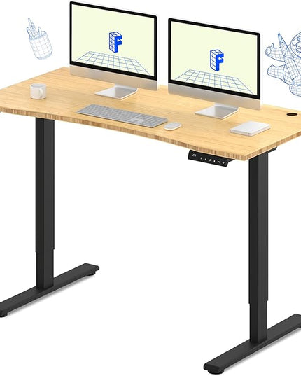 FLEXISPOT E3 Bamboo Dual Motor Electric Standing Desk 55 x 28 Sit Stand Up Desk, Holds 220 lbs, Adjustable Height w/ Memory Presets, Solid Bamboo Curved Desktop & Black Frame, Ships in 2 Boxes