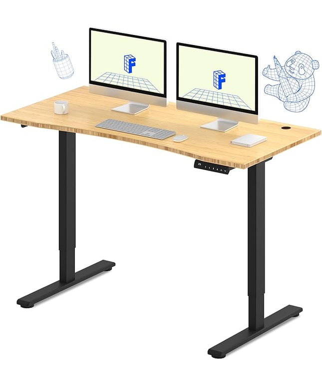 FLEXISPOT E3 Bamboo Dual Motor Electric Standing Desk 55 x 28 Sit Stand Up Desk, Holds 220 lbs, Adjustable Height w/ Memory Presets, Solid Bamboo Curved Desktop & Black Frame, Ships in 2 Boxes