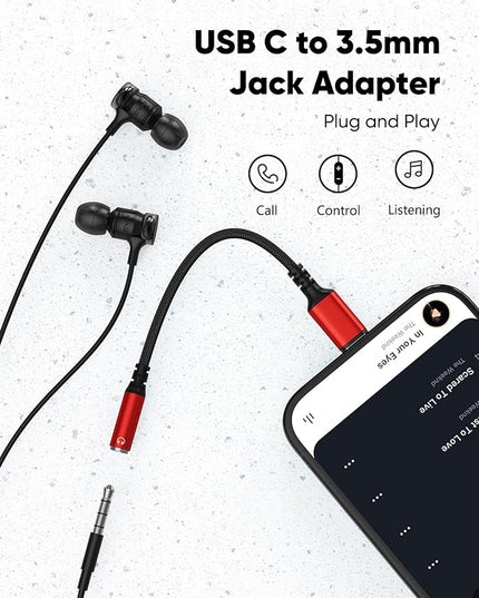 Highwings USB Type C to 3.5mm Female Headphone Jack Adapter, (3-Pack) USB C to Aux Audio Dongle Adapter Compatible for iPhone 15 Pro Max/15 Pro/15 Plus, Samsung Galaxy S23/S22/S21 Ultra,iPad Pro-Red