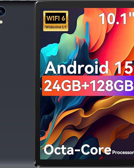 URAO Tablet,10.1" Android 15 Tablet with Octa-core Processor 24GB RAM 128GB ROM HD IPS Touchscreen 8H Battery, Wi-Fi 6, BT 5.0, Dual Camera, Android Tablets