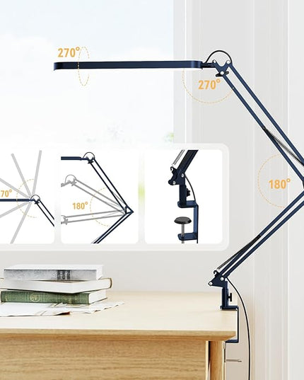 SKYLEO Desk Lamp - LED Desk Light - 5 Color Modes X 11 Brightness Levels - Adjustable Swing Arm - Timmer & Memory Function - 12W Lamp for Desk - Blue