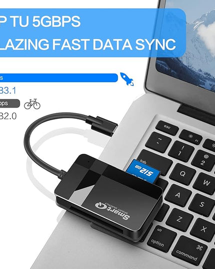 SmartQ SD Card Reader, 4-in-1 USB C 3.0 SD/Micro SD/MS/CF Memory Card Reader, Adapter for Camera, Compatible with MacBook Pro, MacBook Air/iPad Pro, Samsung Galaxy S10/S9/S8, Surface Book 2