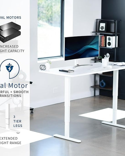 VIVO Electric 71 x 30 in Dual Motor Sit Stand Desk, Memory Height Adjustment, 2B Series, White Top White Frame, DESK-KIT-2W7W