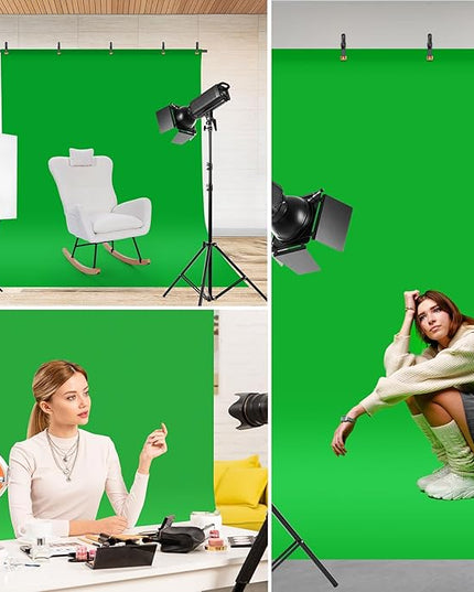 Green Screen Backdrop Kit, Portable Greenscreen Background with T-Shaped Stand, 5 Clamps & Carrying Bag for Photography, Streaming, Zoom, Gaming, (Green, 6.5 Feet X 5.0 Feet)
