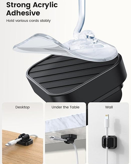 10Pack [Spring Fixed] Cord Holder Clips, Cord Organizer for Desk - Lamicall Adjustable Clips Cable Management, Phone Charger Cord Holder, Wall Car Desktop Nightstand Wire Cord Organizer