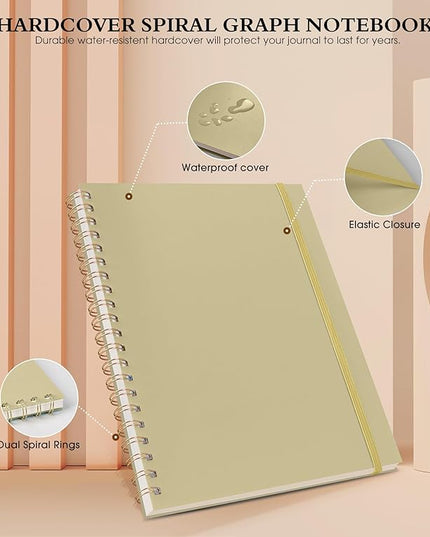 Graph Paper Notebook, Spiral Notebook Journal 8.5” x 11”, A4 Large Grid Notebooks for Women Men, 100 GSM Graph Paper, Plastic Hardcover Spiral Graphing Journals for Work School Engineerin, Yellow