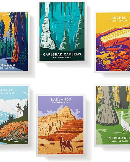 Twigs Paper - Assorted Art National Parks Greeting Cards - Stationery Cards with Envelopes - Thank You and Blank Note Cards - Greeting Cards for All Occasions - Made in USA (5.5 x 4.25, Set of 12)
