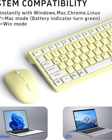 Wireless Keyboard and Mouse Combo, Full-Sized Wireless Keyboard and Adjustable DPI Mouse, 2.4GHz USB Receiver, Keyboard and Mouse for PC, Windows, Desktop, Laptop (Canary Yellow)