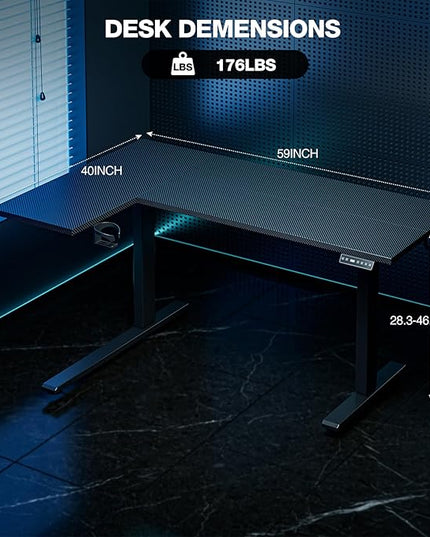 Muvai 59 Inch L Shaped Standing Desk Adjustable Height with Cable Management Tray,Gaming Electric Corner Standing Desk, Sit Stand Computer Table with Reversiable Splice Board, Black Carbon