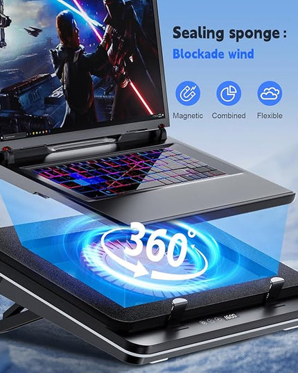 IETS GT600 Laptop Cooling Pad Equipped Gigantic Turbo-Fan（5.5inch Diameter）,Sealed Foam for Rapid Cooling Gaming Laptop,14.1-19.3 inch Laptop Cooler with Adjustable Brackets,Dust Filter,Touch Start