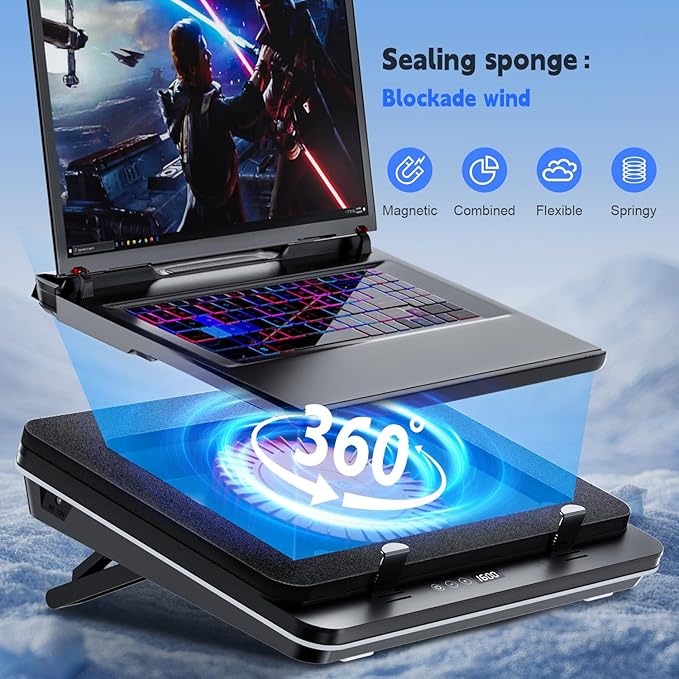 IETS GT600 Laptop Cooling Pad Equipped Gigantic Turbo-Fan（5.5inch Diameter）,Sealed Foam for Rapid Cooling Gaming Laptop,14.1-19.3 inch Laptop Cooler with Adjustable Brackets,Dust Filter,Touch Start