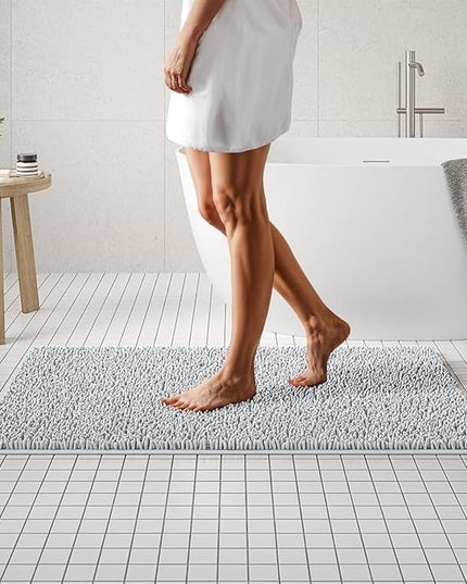 MAYSHINE Plush Shaggy Chenille Bath Mat | Extra Soft, Super Absorbent, Non-Slip Bathroom Rug | Fluffy Microfiber, Area Rug Sets for Bathroom Floor, Kitchen, Living Room | 47"x27" | White