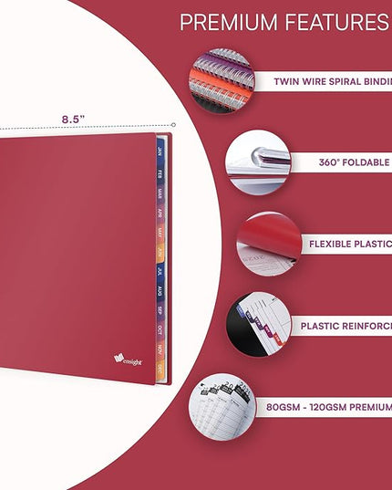 Ensight 2026 Appointment Book and Planner 8.5" x 11" Large Hourly Weekly Daily Schedule Book with Tabs, 15 Minute Time Slots, Maroon Calendar Organizer Jan 2026–Dec 2026 Appointment Planner - Maroon