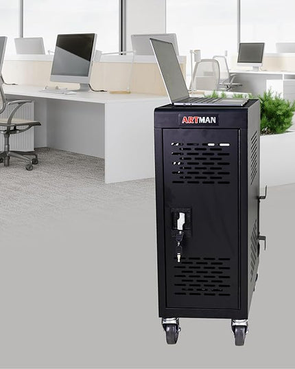 TOUPUWAN Laptop and Tablet Storage Cart, Mobile Charging Cart and Cabinet for Up to 16 Units, with Charging Port Screen Size Up to 14", Fits Chromebook, Tablet, Laptop, Suitable for School, Business