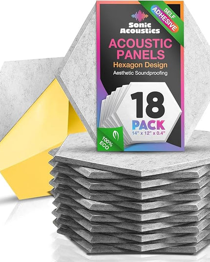 Acoustic Panels 18 Pack Soundproof Wall Panels, 14" X 12" X 0.4" Sound Proof Panles, High-Density Wall Decoration Sound Absorbing Panel, Hexagon Wall Panel for Home Office with Self-Adhesive(Gray)