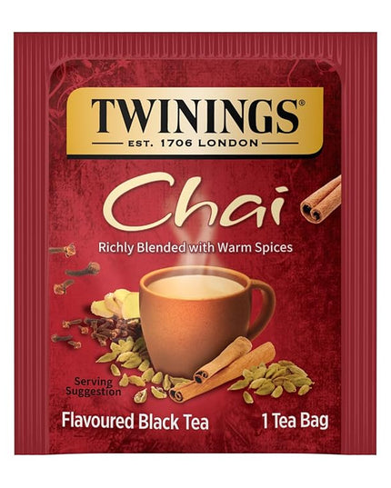 Twinings Chai Black Tea Individually Wrapped Bags, 50 Count (Pack of 6), Sweet, Savoury Spices, Caffeinated, Enjoy Hot or Iced, 300 Teabags