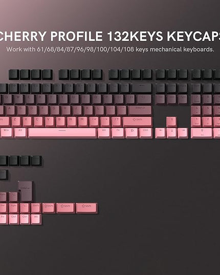 PBT Key caps, Double Shot Shine Through Custom Keycaps, Gradient Keycaps Cherry Profile, Minimalist Style Keyboard Keycap for Mechanical Keyboard (Pink)