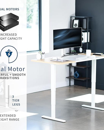 VIVO Electric 71 x 30 in Dual Motor Sit Stand Desk, Memory Height Adjustment, 2B Series, White and Light Wood Top, White Frame, DESK-KIT-2W7WC