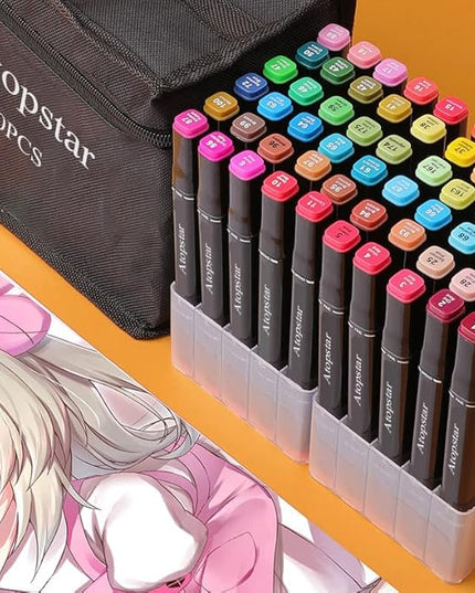 80 Colors Alcohol Markers Artist Drawing Art for Kids Dual Tip Adult Coloring Painting Supplies Perfect Boys Girls Students Adult(80 Black Shell)