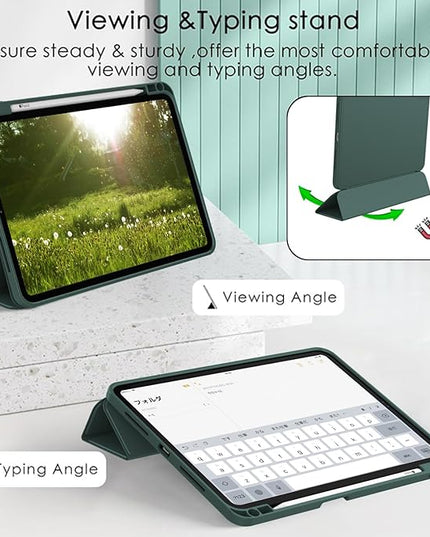 ZryXal iPad Pro 11 Inch Case (M5) 2025/ (M4) 2024 (Model: A2836/A2837/A3006), Trifold Stand Smart Cover with Pencil Holder and Soft TPU Back, Auto Wake/Sleep (Update Midnight Green)
