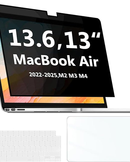 Halloive Magnetic Privacy Screen Protector Compatible with MacBook Air 13.6/13 Inch (2022-2025, M2, M3，M4), Hard Shell Case + Keyboard Cover + Screen Protector Crystal Clear Anti-Spy Anti Fingerprint