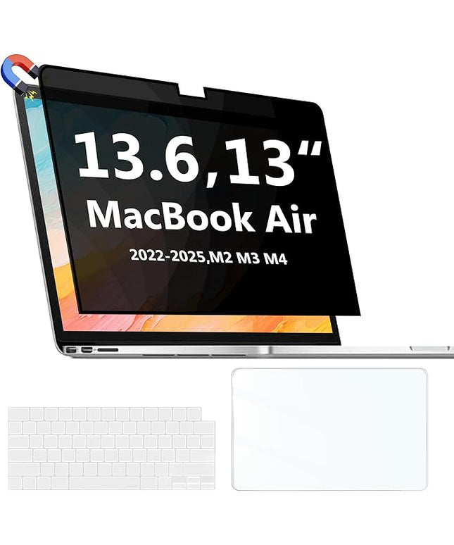 Halloive Magnetic Privacy Screen Protector Compatible with MacBook Air 13.6/13 Inch (2022-2025, M2, M3，M4), Hard Shell Case + Keyboard Cover + Screen Protector Crystal Clear Anti-Spy Anti Fingerprint