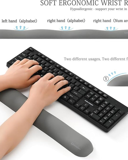 UnivoColors Design-Wave Keyboard Wrist Rest, Artificial Sheepskin+Memory Foam+Ergonomic+Anti-Slip Gel, Resilience Support During Work and Gaming,Keyboard Accessory,Grey