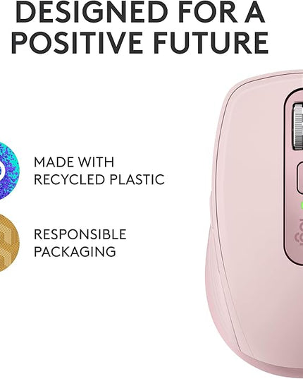 Logitech MX Anywhere 3S Compact Wireless Mouse, Fast Scrolling, 8K DPI Any-Surface Tracking, Quiet Clicks, Programmable Buttons, USB C, Bluetooth, Windows PC, Linux, Chrome, Mac - Rose