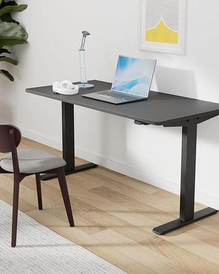 SANODESK Electric Standing Desk 55 x 28 Inches Whole-Piece Desktop Height Adjustable Stand Up Desk w/6-Button Controller Ergonomic Computer Desk for Home Office, Black Frame + Black Tabletop